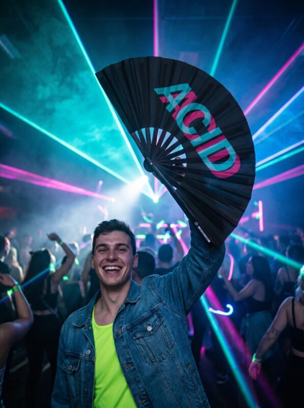Wentylator Festival Fan „ACID” czarny turkusowo-różowy – akcesorium Techno & Rave