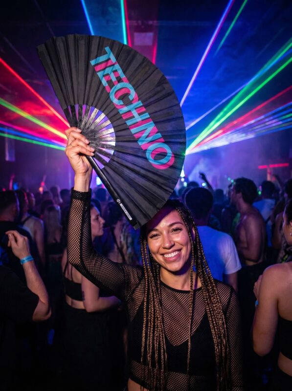 Festival Fan „TECHNO”, czarny, turkusowo-różowy, Techno i Rave