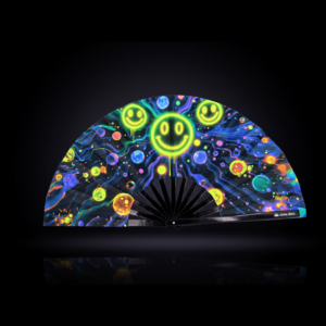 Festival Fan z neonowymi, kwaśnymi uśmiechami w kolorze czarnym, idealne na Techno i Rave